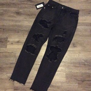 Nasty Gal Black Distressed “Mom Jeans” 8